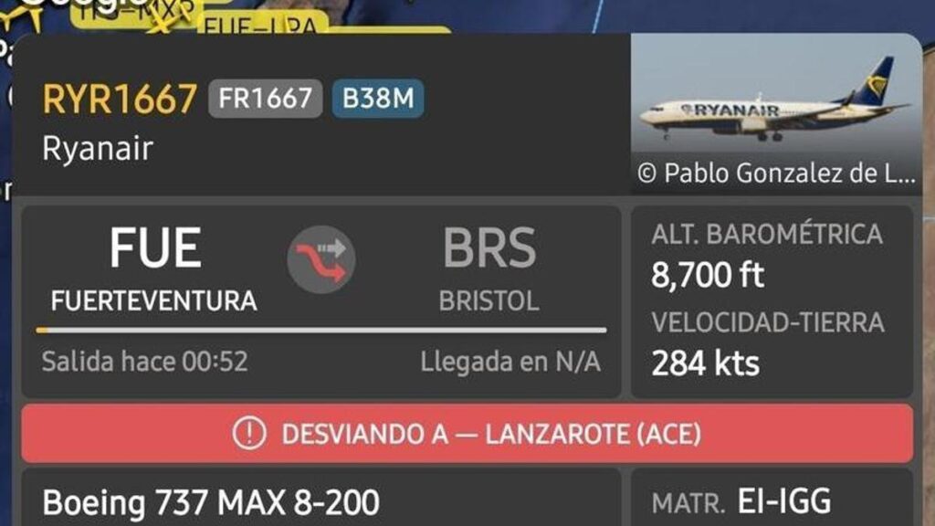 vol ryanair devie lanzarote probleme technique